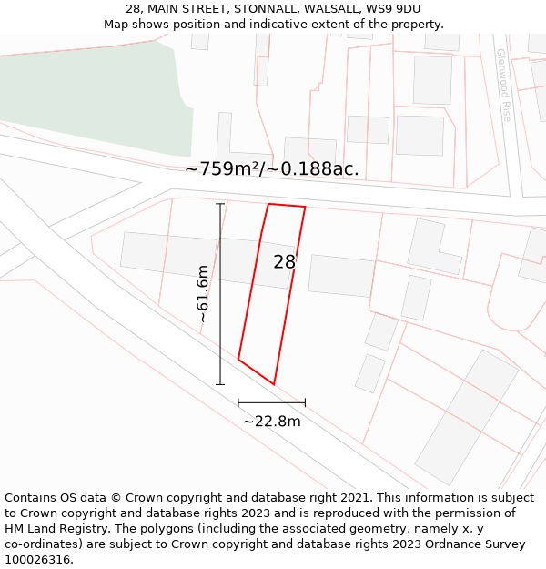 28, MAIN STREET, STONNALL, WALSALL, WS9 9DU: Plot and title map