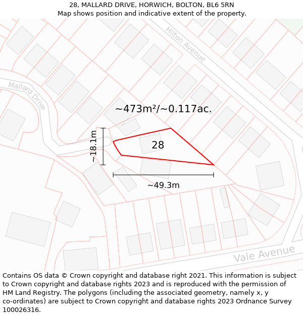 28, MALLARD DRIVE, HORWICH, BOLTON, BL6 5RN: Plot and title map