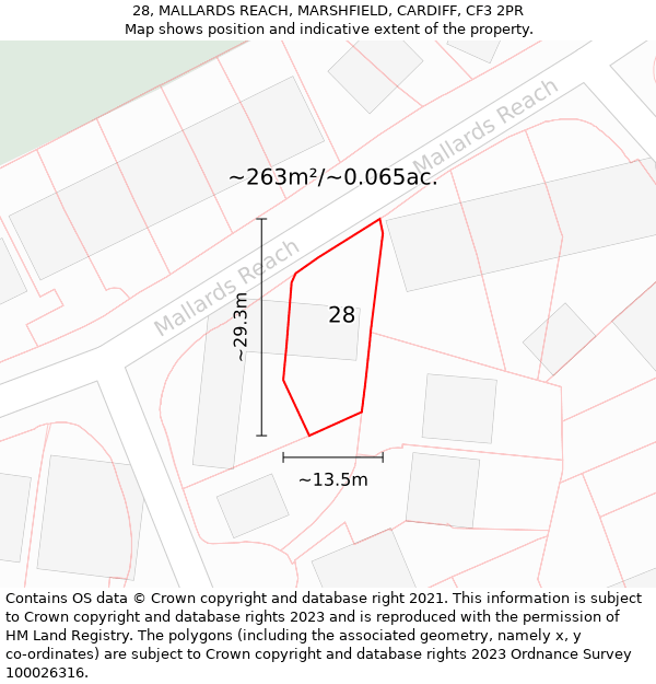 28, MALLARDS REACH, MARSHFIELD, CARDIFF, CF3 2PR: Plot and title map