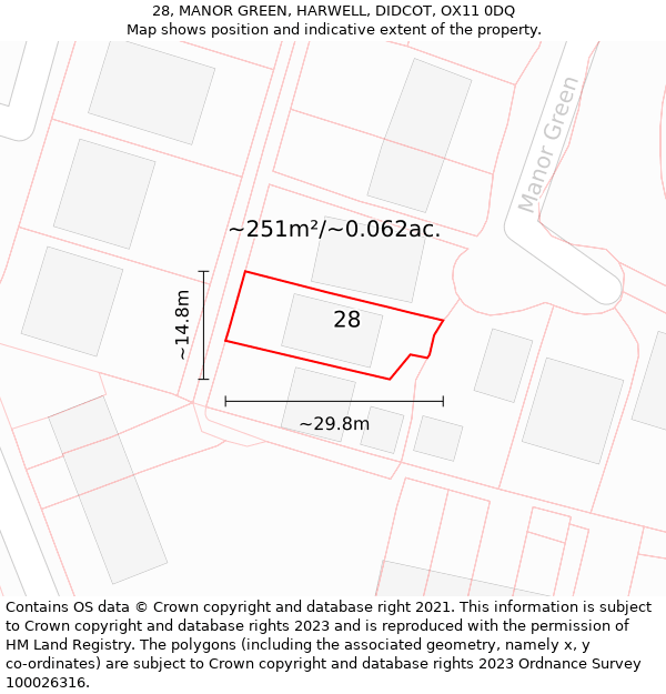 28, MANOR GREEN, HARWELL, DIDCOT, OX11 0DQ: Plot and title map