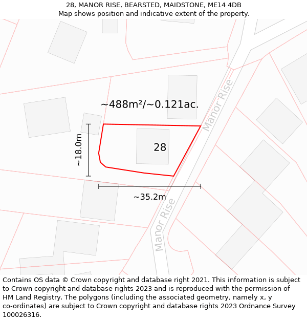 28, MANOR RISE, BEARSTED, MAIDSTONE, ME14 4DB: Plot and title map