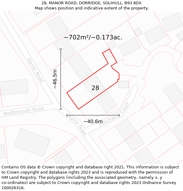 28, MANOR ROAD, DORRIDGE, SOLIHULL, B93 8DX: Plot and title map