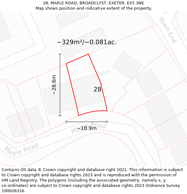 28, MAPLE ROAD, BROADCLYST, EXETER, EX5 3NE: Plot and title map