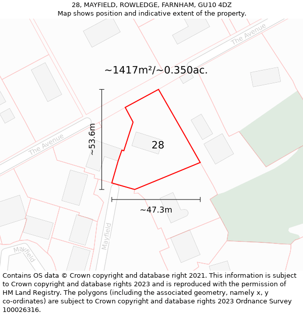 28, MAYFIELD, ROWLEDGE, FARNHAM, GU10 4DZ: Plot and title map