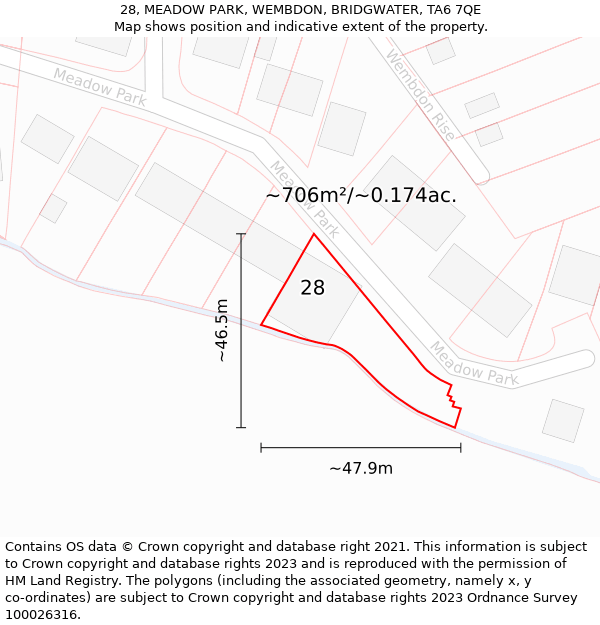 28, MEADOW PARK, WEMBDON, BRIDGWATER, TA6 7QE: Plot and title map