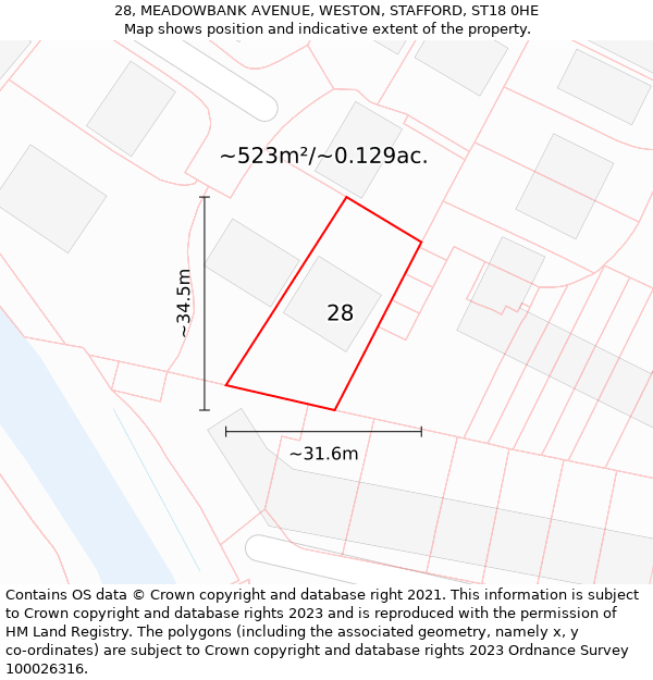 28, MEADOWBANK AVENUE, WESTON, STAFFORD, ST18 0HE: Plot and title map