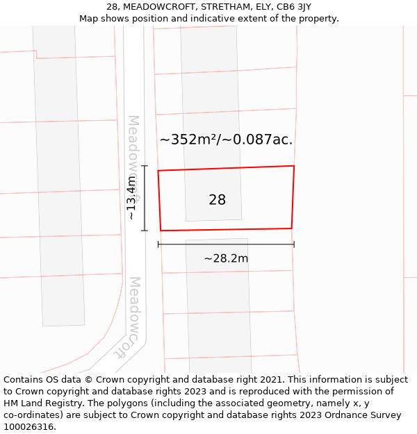 28, MEADOWCROFT, STRETHAM, ELY, CB6 3JY: Plot and title map