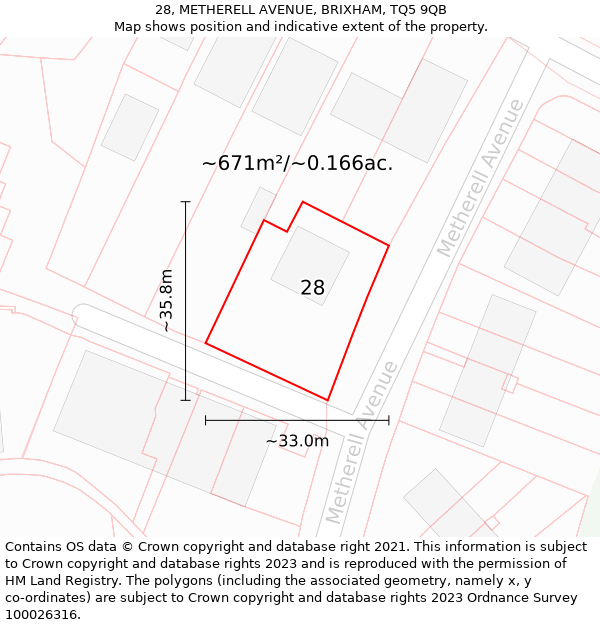 28, METHERELL AVENUE, BRIXHAM, TQ5 9QB: Plot and title map