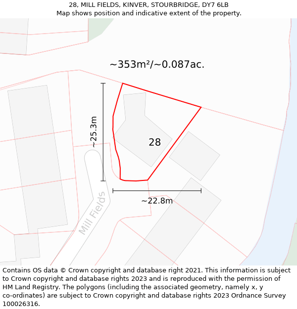 28, MILL FIELDS, KINVER, STOURBRIDGE, DY7 6LB: Plot and title map