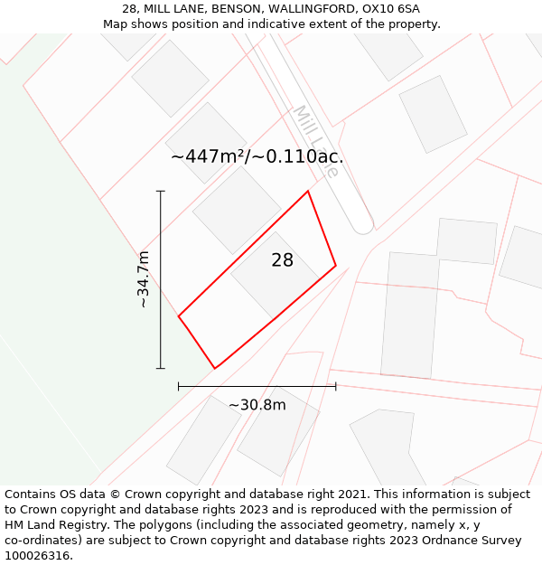 28, MILL LANE, BENSON, WALLINGFORD, OX10 6SA: Plot and title map