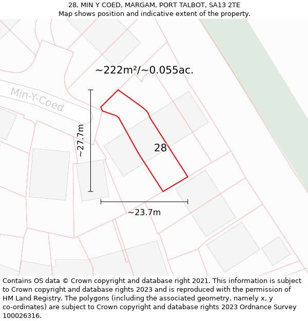 28, MIN Y COED, MARGAM, PORT TALBOT, SA13 2TE: Plot and title map