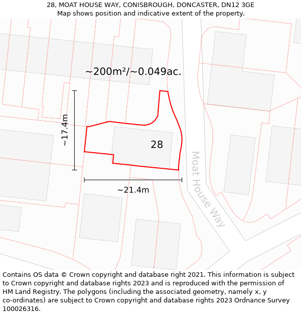 28, MOAT HOUSE WAY, CONISBROUGH, DONCASTER, DN12 3GE: Plot and title map