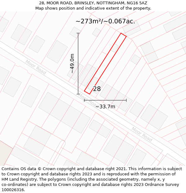 28, MOOR ROAD, BRINSLEY, NOTTINGHAM, NG16 5AZ: Plot and title map