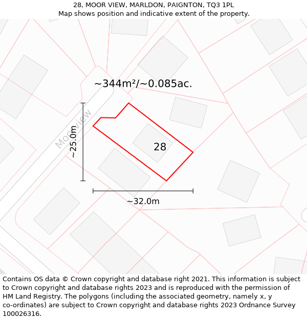 28, MOOR VIEW, MARLDON, PAIGNTON, TQ3 1PL: Plot and title map