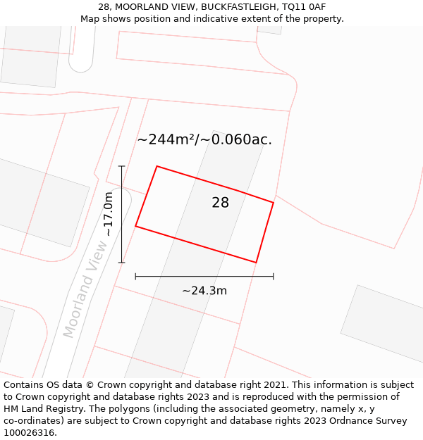 28, MOORLAND VIEW, BUCKFASTLEIGH, TQ11 0AF: Plot and title map