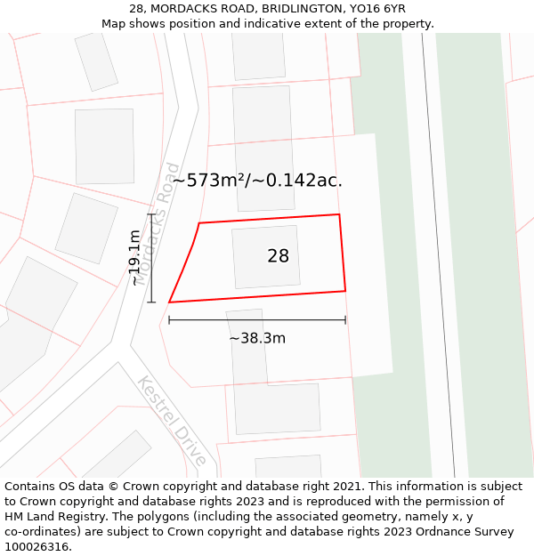 28, MORDACKS ROAD, BRIDLINGTON, YO16 6YR: Plot and title map