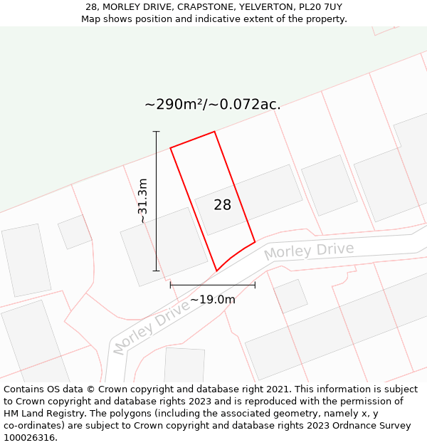 28, MORLEY DRIVE, CRAPSTONE, YELVERTON, PL20 7UY: Plot and title map