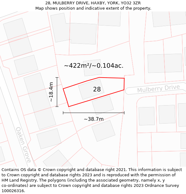 28, MULBERRY DRIVE, HAXBY, YORK, YO32 3ZR: Plot and title map