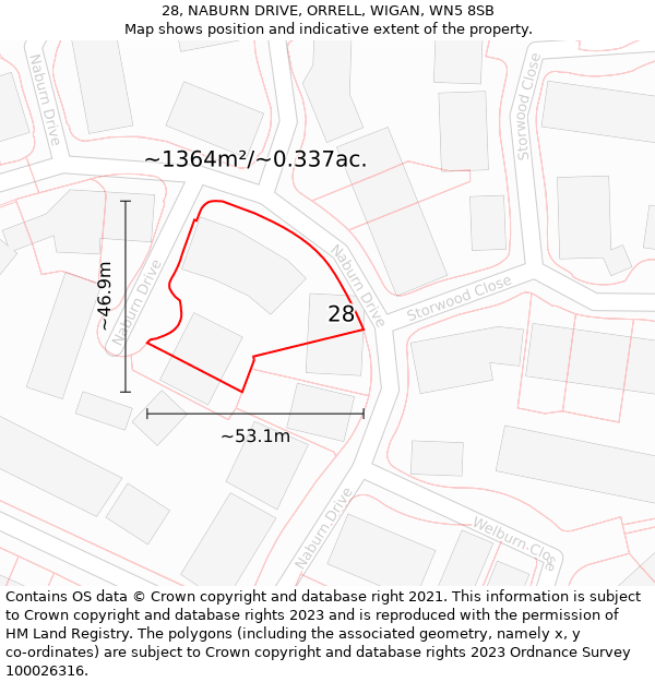 28, NABURN DRIVE, ORRELL, WIGAN, WN5 8SB: Plot and title map