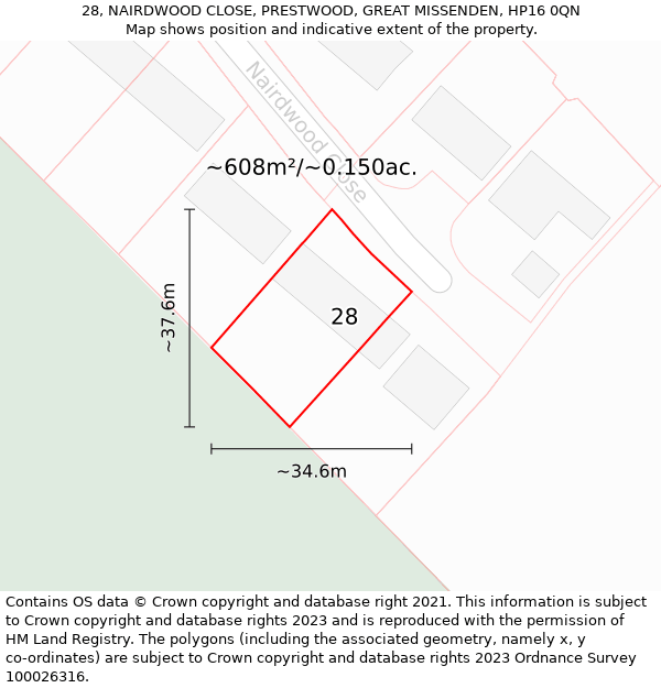 28, NAIRDWOOD CLOSE, PRESTWOOD, GREAT MISSENDEN, HP16 0QN: Plot and title map