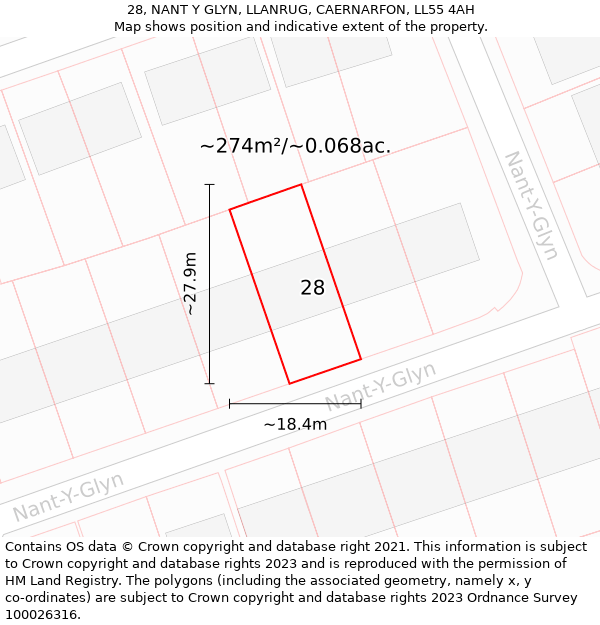 28, NANT Y GLYN, LLANRUG, CAERNARFON, LL55 4AH: Plot and title map