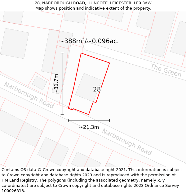 28, NARBOROUGH ROAD, HUNCOTE, LEICESTER, LE9 3AW: Plot and title map