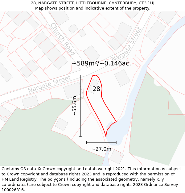 28, NARGATE STREET, LITTLEBOURNE, CANTERBURY, CT3 1UJ: Plot and title map