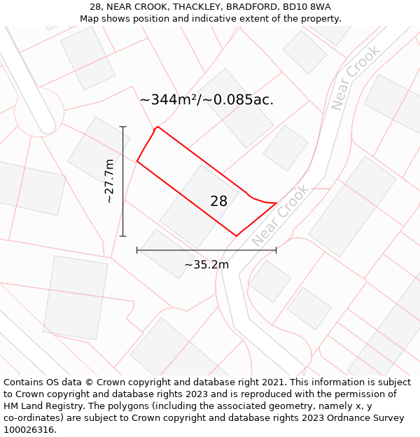 28, NEAR CROOK, THACKLEY, BRADFORD, BD10 8WA: Plot and title map