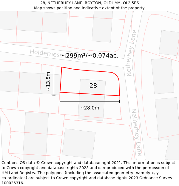 28, NETHERHEY LANE, ROYTON, OLDHAM, OL2 5BS: Plot and title map