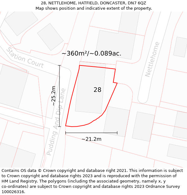 28, NETTLEHOME, HATFIELD, DONCASTER, DN7 6QZ: Plot and title map