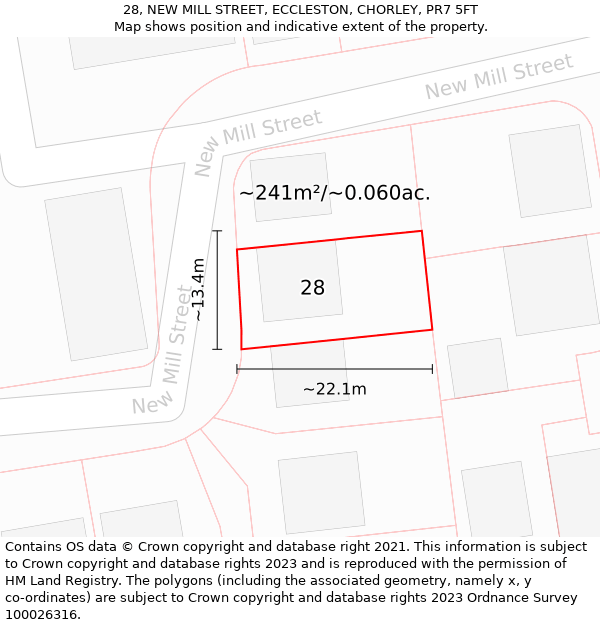 28, NEW MILL STREET, ECCLESTON, CHORLEY, PR7 5FT: Plot and title map