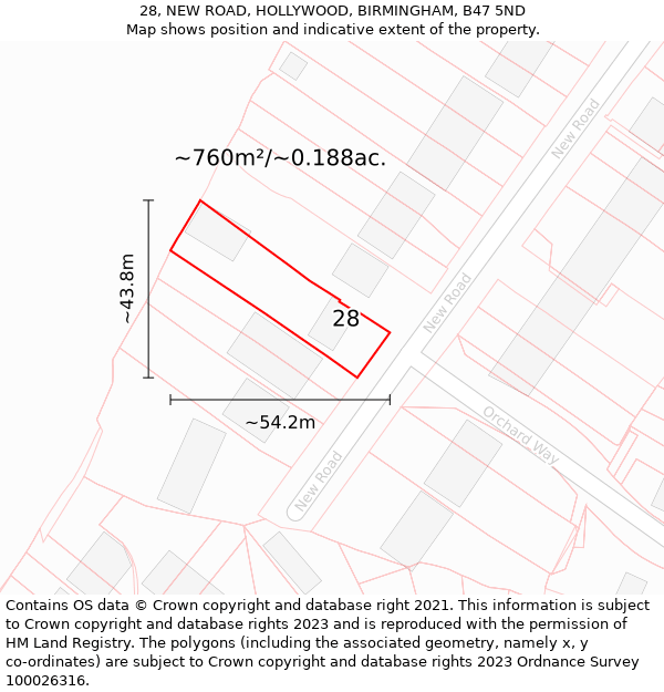 28, NEW ROAD, HOLLYWOOD, BIRMINGHAM, B47 5ND: Plot and title map