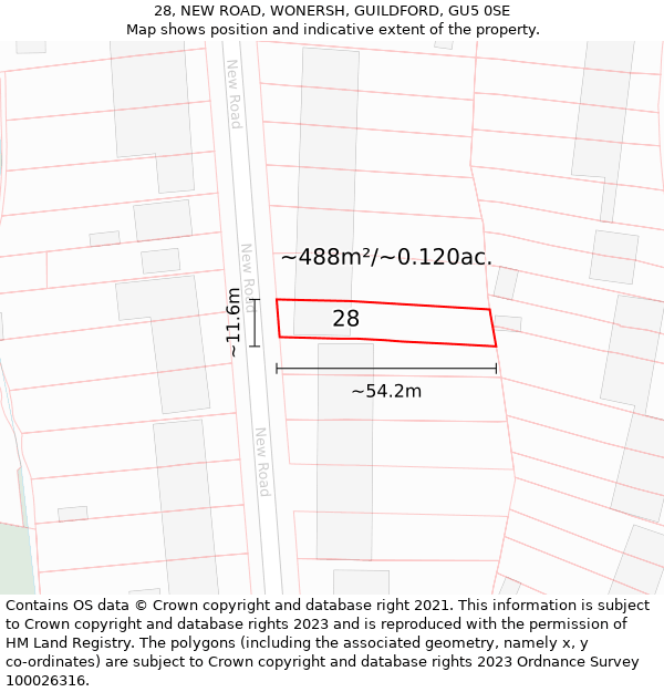 28, NEW ROAD, WONERSH, GUILDFORD, GU5 0SE: Plot and title map