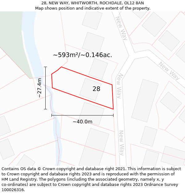 28, NEW WAY, WHITWORTH, ROCHDALE, OL12 8AN: Plot and title map