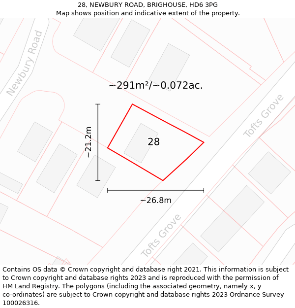 28, NEWBURY ROAD, BRIGHOUSE, HD6 3PG: Plot and title map