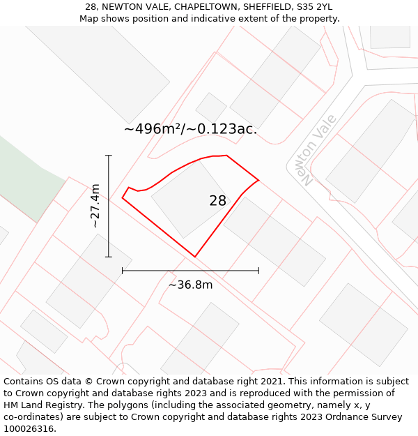 28, NEWTON VALE, CHAPELTOWN, SHEFFIELD, S35 2YL: Plot and title map