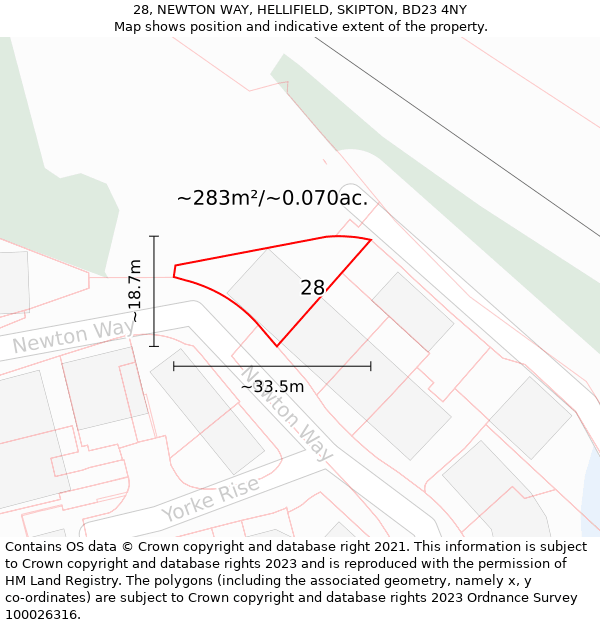 28, NEWTON WAY, HELLIFIELD, SKIPTON, BD23 4NY: Plot and title map