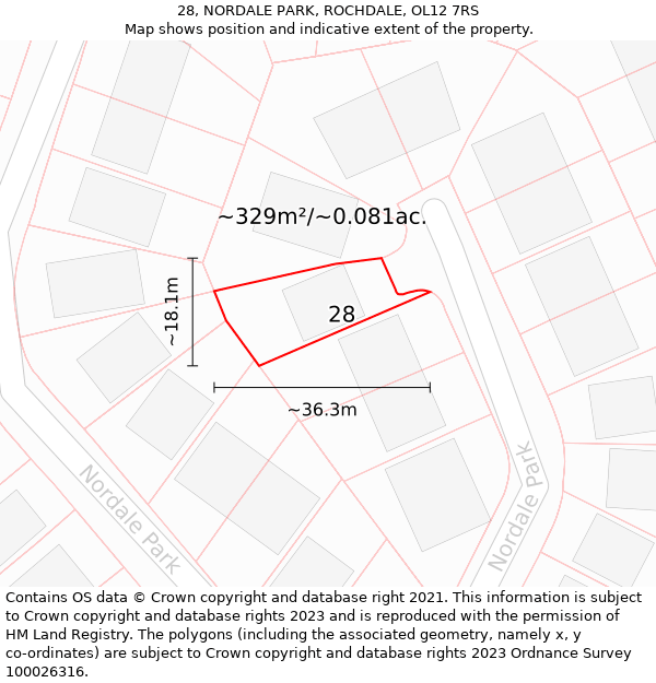 28, NORDALE PARK, ROCHDALE, OL12 7RS: Plot and title map