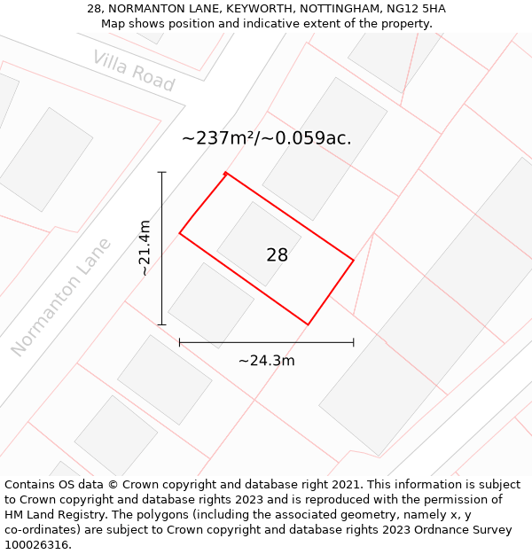 28, NORMANTON LANE, KEYWORTH, NOTTINGHAM, NG12 5HA: Plot and title map