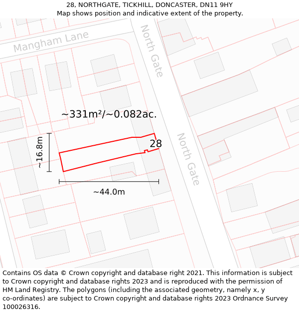 28, NORTHGATE, TICKHILL, DONCASTER, DN11 9HY: Plot and title map