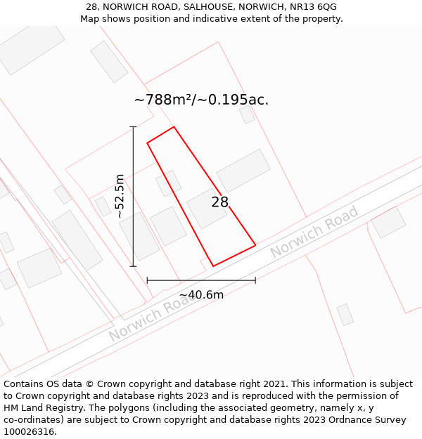 28, NORWICH ROAD, SALHOUSE, NORWICH, NR13 6QG: Plot and title map