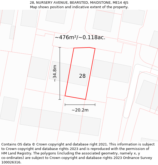 28, NURSERY AVENUE, BEARSTED, MAIDSTONE, ME14 4JS: Plot and title map