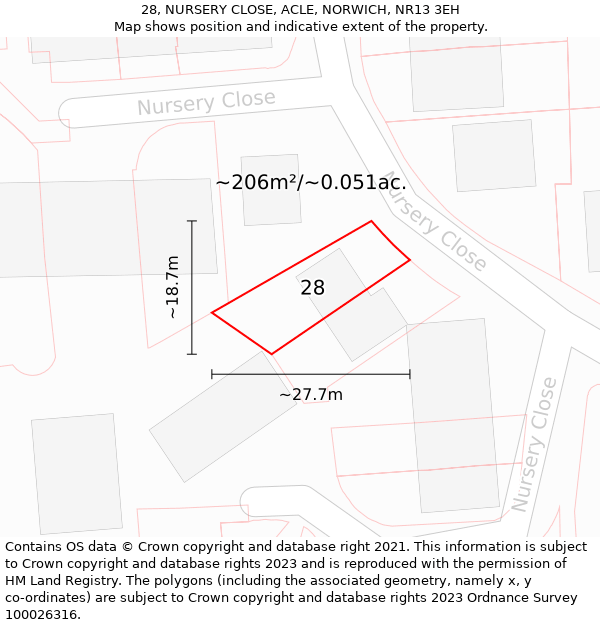 28, NURSERY CLOSE, ACLE, NORWICH, NR13 3EH: Plot and title map