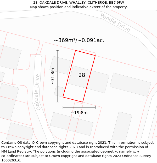28, OAKDALE DRIVE, WHALLEY, CLITHEROE, BB7 9FW: Plot and title map