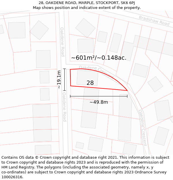 28, OAKDENE ROAD, MARPLE, STOCKPORT, SK6 6PJ: Plot and title map