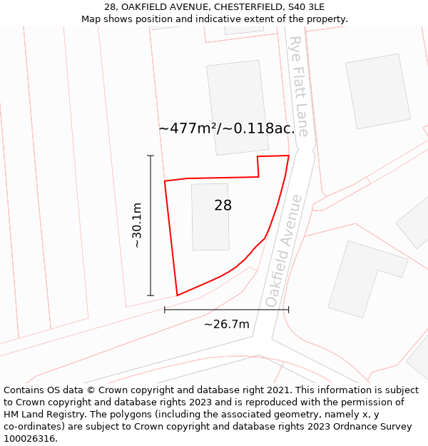 28, OAKFIELD AVENUE, CHESTERFIELD, S40 3LE: Plot and title map
