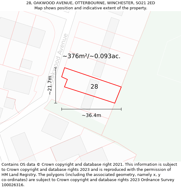 28, OAKWOOD AVENUE, OTTERBOURNE, WINCHESTER, SO21 2ED: Plot and title map