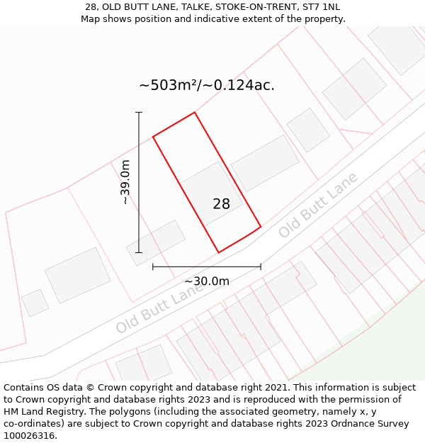 28, OLD BUTT LANE, TALKE, STOKE-ON-TRENT, ST7 1NL: Plot and title map