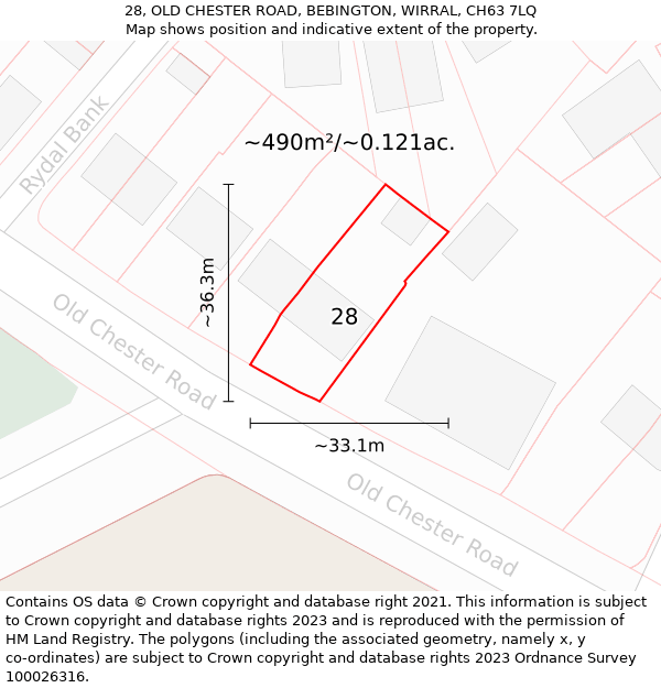 28, OLD CHESTER ROAD, BEBINGTON, WIRRAL, CH63 7LQ: Plot and title map