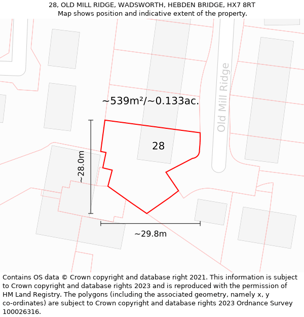 28, OLD MILL RIDGE, WADSWORTH, HEBDEN BRIDGE, HX7 8RT: Plot and title map